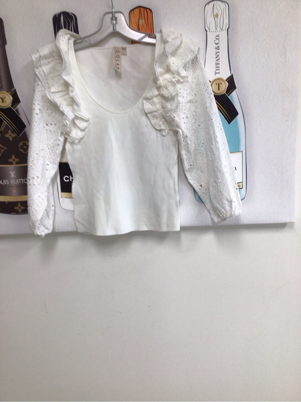 dolan White Ribbed Tank with Eyelet Ruffle Sleeves - Picture 6 of 8